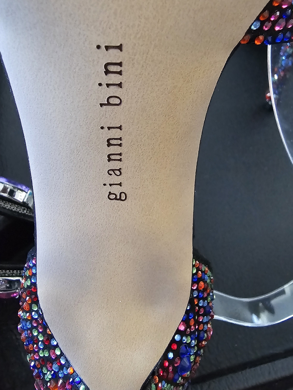 Gianni Bini Black Stiletto Heels Shoes w/Multicolor Gems Women's Sz 7.5 & 8M NEW - Picture 6 of 7